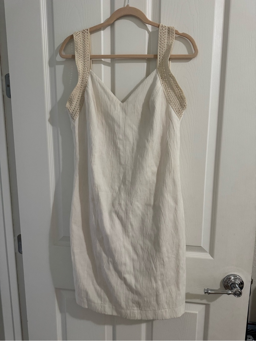 Cholet Cream Linen Blend Mini Dress with Crochet Straps